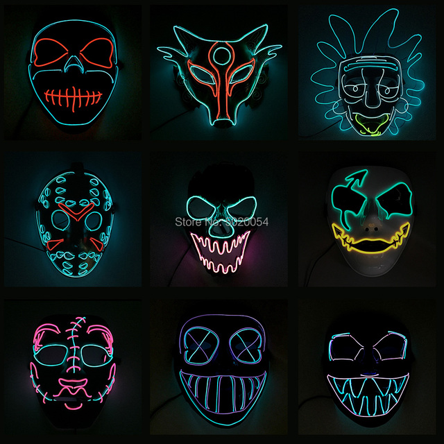 Męska EL maska Freddy vs Jason do cosplayu z opcją wybrania 9 stylów – idealna na Hallowenową imprezę - tanie ubrania i akcesoria