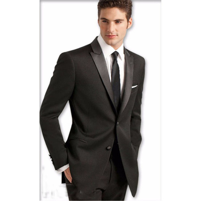 Męski garnitur slim fit z dwoma guzikami, czarny, idealny na biznesowe okazje - kolekcja ślubna - tanie ubrania i akcesoria