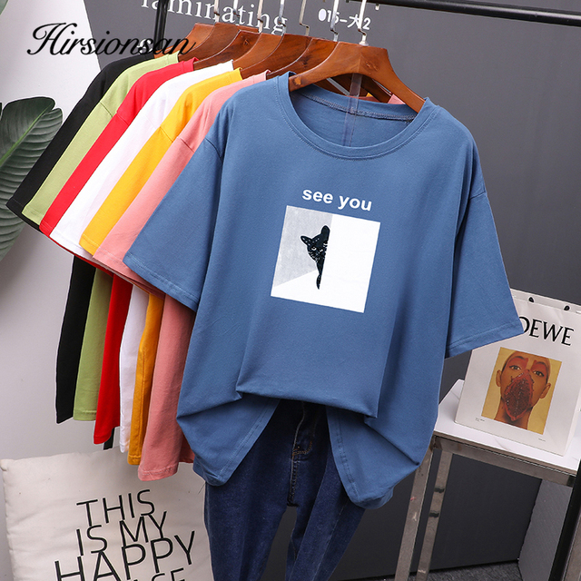 Koszulka damska z krótkim rękawem Hirsionsan Cartoon - letnia, miękka, Kawaii, luźna, bawełniana - Plus rozmiar 2021 - tanie ubrania i akcesoria