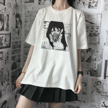 T-shirt damski w japońskim stylu Harajuku z nadrukiem Anime Vintage Casual Streetwear