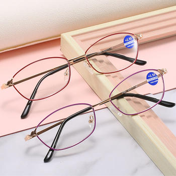 Bifokalne okulary do czytania z blokującym niebieskim światłem, pełna rama, +200 moda dla kobiet