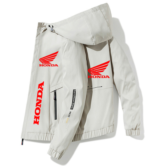 Kurtka Honda Red Wing z kapturem - wiatrówka wodoodporna na jesień dla mężczyzn, idealna dla wędkarzy i motocyklistów - tanie ubrania i akcesoria