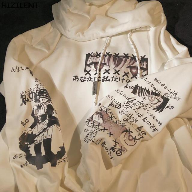 Obszerna bluza z kapturem Anime Kawaii Gothic Y2K, długi rękaw, Harajuku Punk emo, odzież damska - tanie ubrania i akcesoria