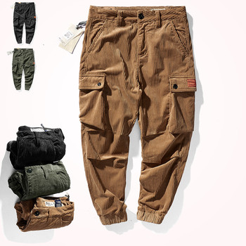 Męskie spodnie wojskowe zimowe w stylu amerykańskiego retro - ciężki sztruks, kilka kieszeni, casual