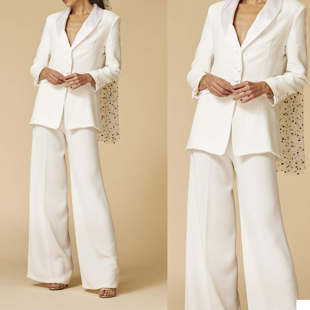 Szerokie spodnie i marynarka w stylu Ivory dla matki panny młodej - zestaw weselny 2 sztuki - tanie ubrania i akcesoria