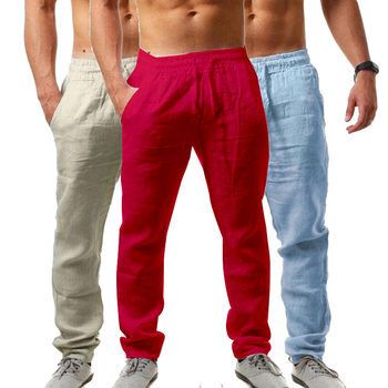 Luźne bawełniane lniane spodnie męskie w sportowym stylu