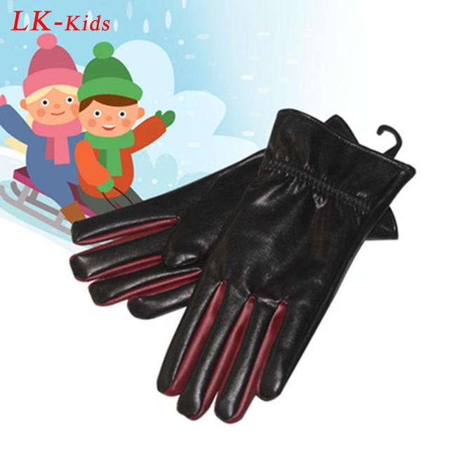 Dziecięce pełne rękawiczki zimowe ze sztucznej skóry PU dla dziewczynek w wieku 6-12 lat - tanie ubrania i akcesoria