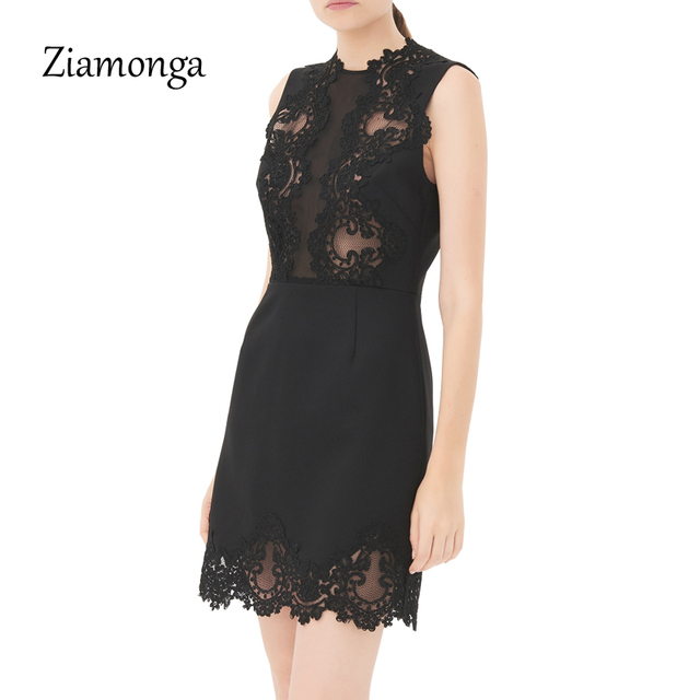 Elegancka czarna sukienka koronkowa bez rękawów Ziamonga 2017 - moda vintage - tanie ubrania i akcesoria