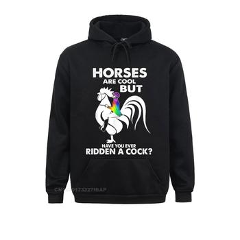 Funny hooded rooster men's sweatshirt with horse design - perfect Mother's Day gift