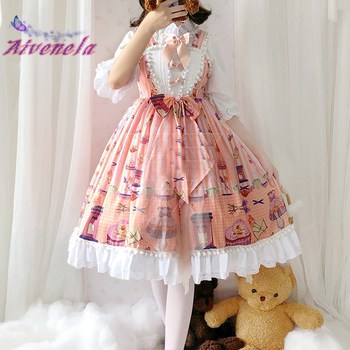 Miękka sukienka Japońska Lolita w stylu JSK z nadrukowaną kokardką Kawaii Vestidos AFC935