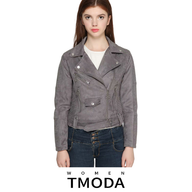 Nowoczesna damska kurtka skórzana TMODA955 2021 w stylu zachodnim z pasem - plisowany motocyklowy top - tanie ubrania i akcesoria