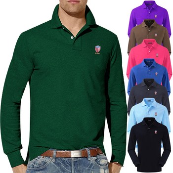 Topowa jakość męskich koszulek polo z długim rękawem z wiosenno-jesiennym kołnierzem – 100% bawełna – Kolor jednolity – 2021 – PL812