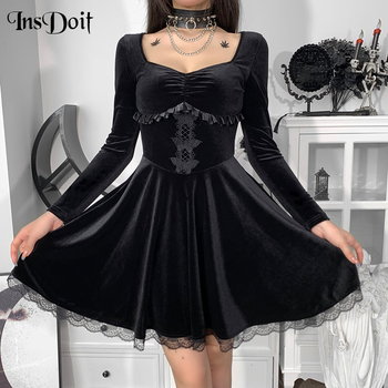 Sukienka vintage w stylu gothic lolita z ciemnozielonym koronkowym gorsetem