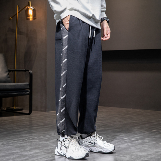 Nowe męskie spodnie do biegania LIFENWENNA - patchworkowe, ściągane sznurkiem, casualowe w stylu Streetwear, dresy na siłownię M-8XL - tanie ubrania i akcesoria