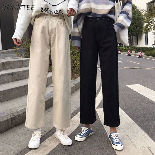 Dorywcze spodnie damskie - koreański styl, proste, Harajuku, wysoka talia, czarne, plus size 4XL - tanie ubrania i akcesoria