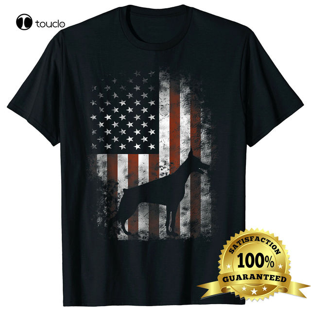 Koszulka Doberman Pinscher z flagą Ameryki - prezenty dla mężczyzn i kobiet (Unisex) - tanie ubrania i akcesoria