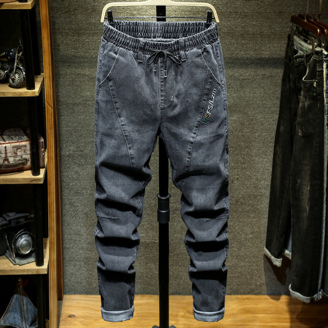 Męskie długie spodnie dżinsowe o rozmiarach 9XL-10XL z wysoką jakością, luźnym fasonem i jednokolorowym wzorem Cargo - tanie ubrania i akcesoria