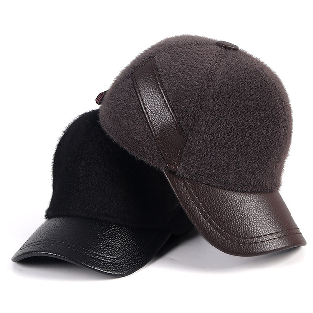 Zimowa czapka ze skórzanym daszkiem i sztucznym futerkiem dla mężczyzn - Snapback 2021 - tanie ubrania i akcesoria