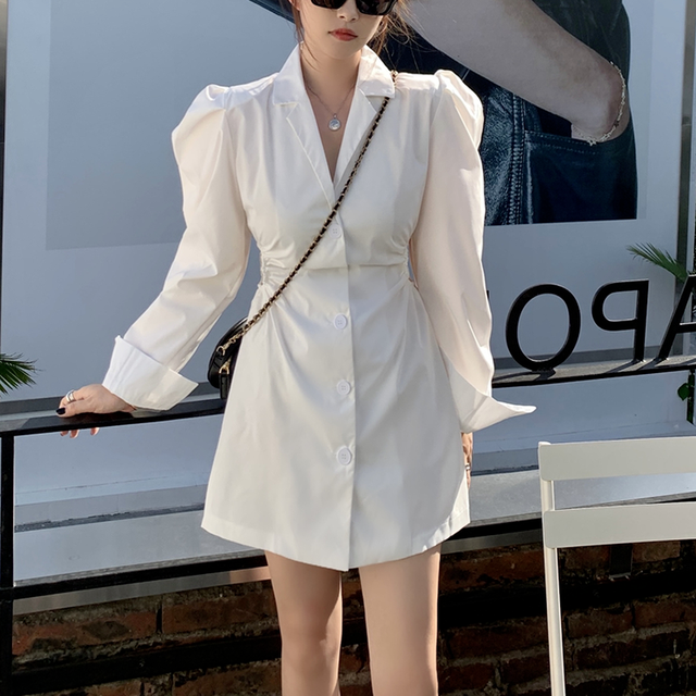 Elegancka, seksowna biała sukienka bodycon z wycięciami - Koreańska moda 2021, Vintage, jesień - tanie ubrania i akcesoria