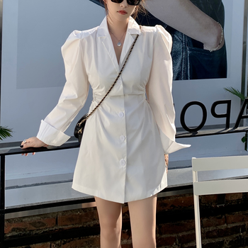 Elegancka, seksowna biała sukienka bodycon z wycięciami - Koreańska moda 2021, Vintage, jesień