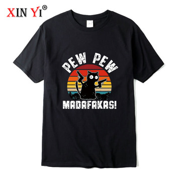 Męska koszulka XIN YI - wysokiej jakości, 100% bawełna, fajny śmieszny nadruk z kotem, casualowy o-neck t-shirt luźne męskie tee topy
