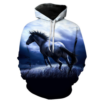 Modna bluza z nadrukiem 3D z motywem zwierzęcym, unisex, na jesień i zimę, koni wzór, kapturem