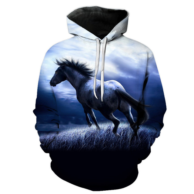 Modna bluza z nadrukiem 3D z motywem zwierzęcym, unisex, na jesień i zimę, koni wzór, kapturem - tanie ubrania i akcesoria