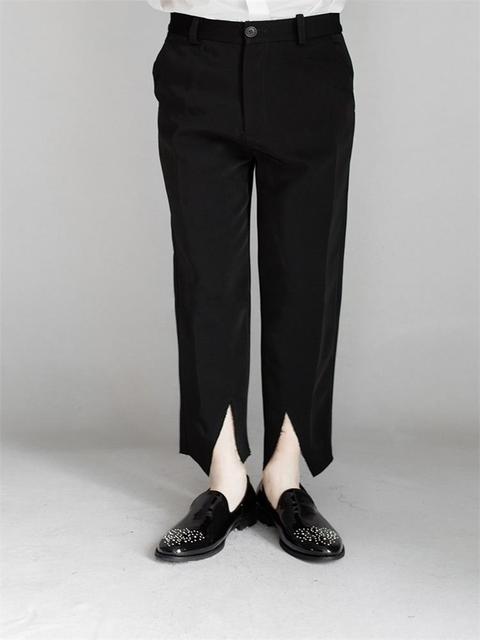 Męskie spodnie nieformalne z rozciętymi, prostymi nogawkami - nowe, czarne, idealne na wiosnę i jesień - tanie ubrania i akcesoria