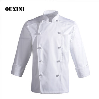 Fartuch szefa kuchni - biała koszula z długim rękawem, podwójne piersi, wysoka jakość