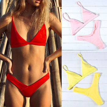 Nowy bikini damski 2021 - Czerwony, żółty, różowy Maillot De Bain - Biquni
