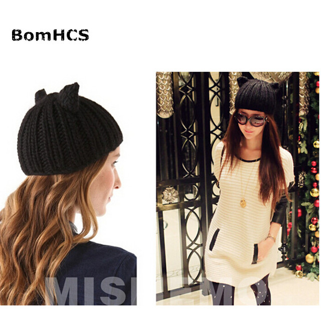 Ręcznie robiona damska czapka zimowa z wełny BomHCS - jesienno-zimowy design, ciepłe uszy - tanie ubrania i akcesoria