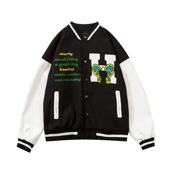 Męska kurtka baseballowa Harajuku Streetwear z haftowanymi literkami - informalne, bawełniane bomber jacket typu college