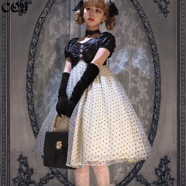 Sukienka Lolita z kropki i CON szwami, krótki rękaw, styl Retro, nowa moda, Party, księżniczka, seksowna - czarna/czerwona (rozmiary S-L) - tanie ubrania i akcesoria