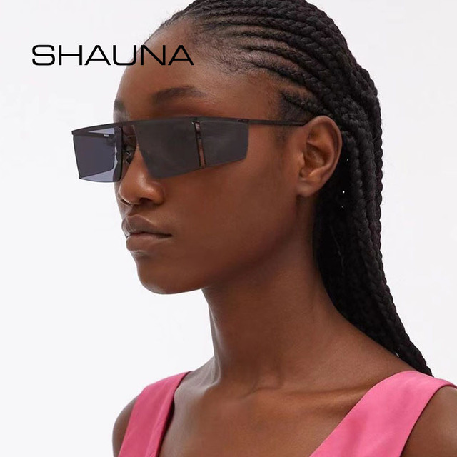 SHAUNA Okulary przeciwsłoneczne kwadratowe UV400, ultra lekka rama ze stali nierdzewnej, podwójne soczewki punkowe - tanie ubrania i akcesoria