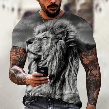 Koszulka męska 3D z nadrukiem lwa i tygrysa w letnim stylu trendy na lato