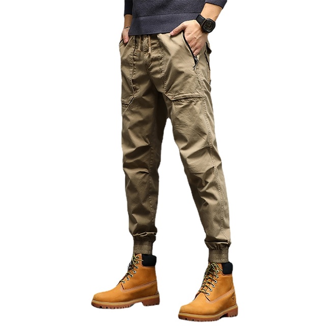 Spodnie męskie cargo bawełniane - ciepłe, krzyżowe, elastyczne, do biegania - styl bojówki - tanie ubrania i akcesoria