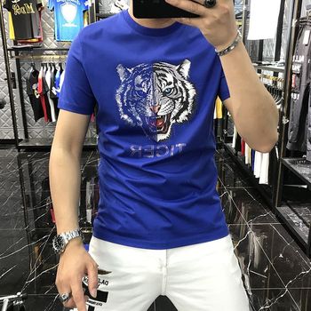 Męska koszulka wzory dżetów głowa tygrysa z długim rękawem Plus rozmiar Streetwear