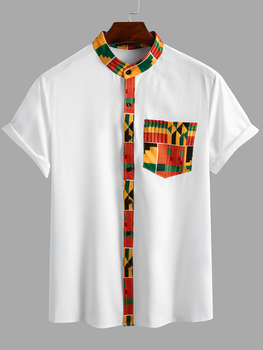 Męska koszula z krótkim rękawem w stylu etnicznym - wzór Dashiki, afrykańskie ubranie, 3XL