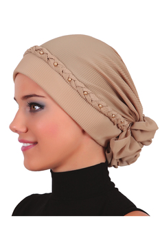 Skręcony gotowy Turban Bonnet z koronkowymi detalami i perłowym zdobieniem do sukienek i strojów – doskonałe akcesorium dla muzułmańskich kobiet