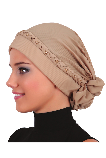 Skręcony gotowy Turban Bonnet z koronkowymi detalami i perłowym zdobieniem do sukienek i strojów – doskonałe akcesorium dla muzułmańskich kobiet - tanie ubrania i akcesoria