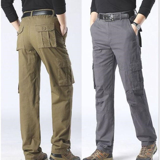 Męskie spodnie Cargo Man Casual z wieloma kieszeniami i prostym krojem - tanie ubrania i akcesoria