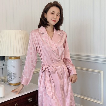 Kimono Szlafrok damska bielizna nocna długi rękaw różowy Homewear 2021