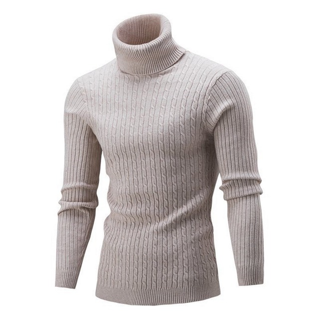 Gruby, ciepły zimowy sweter męski na szyję Puimentiua Slim Fit - tanie ubrania i akcesoria