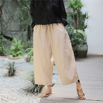 Johnature spodnie damskie Vintage z szerokimi nogawkami, bawełniane 2021, letnie