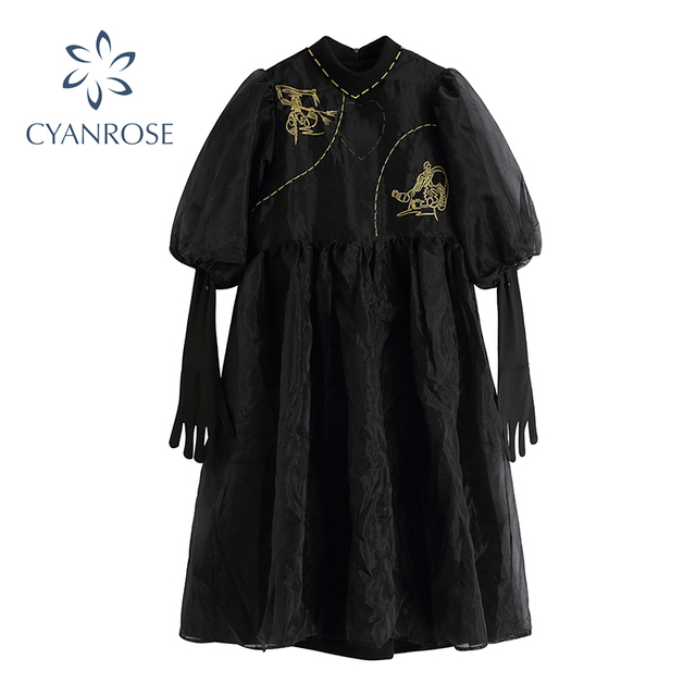 Sukienka koronkowa z długim rękawem, stylowa i elegancka, czarna, Vintage 2021, moda jesień - tanie ubrania i akcesoria