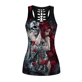 Koszulka bezrękawnik 3D Halloween z czaszką, drukowanie, lato, sexy i podkreślająca figurę, dostępna w rozmiarze Plus 4XL, idealna dla fanek stylu Goth Y2K