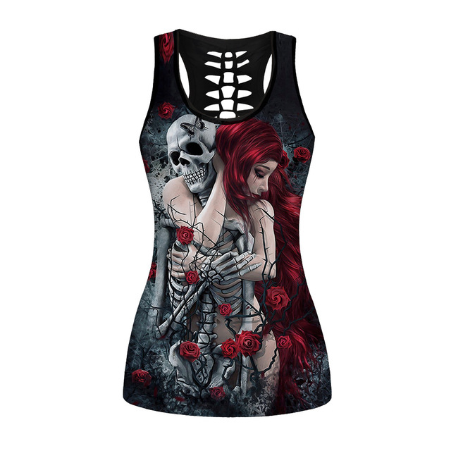Koszulka bezrękawnik 3D Halloween z czaszką, drukowanie, lato, sexy i podkreślająca figurę, dostępna w rozmiarze Plus 4XL, idealna dla fanek stylu Goth Y2K - tanie ubrania i akcesoria