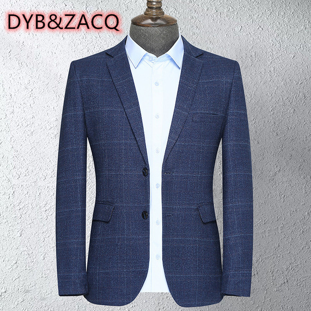 Nowoczesny męski garnitur płaszcz biznesowy w kratę w wersji koreańskiej - DYB & ZACQ - tanie ubrania i akcesoria