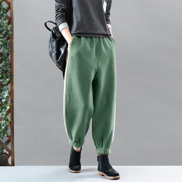 Spodnie damskie bawełniane do kostek, luźne w pasie, patchworkowe - wiosna/jesień 2021 (P241) - tanie ubrania i akcesoria