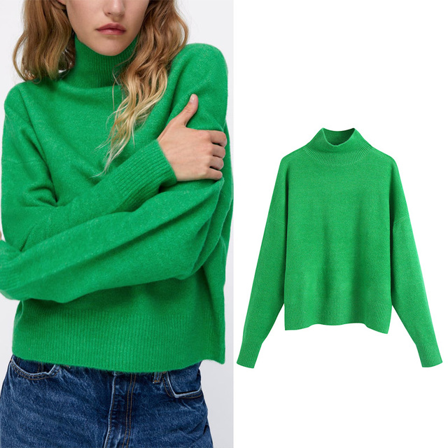 Sweter jesień 2021 dla kobiet z dekoltem w kształcie V i długimi rękawami, w modnym, luźnym kroju - tanie ubrania i akcesoria